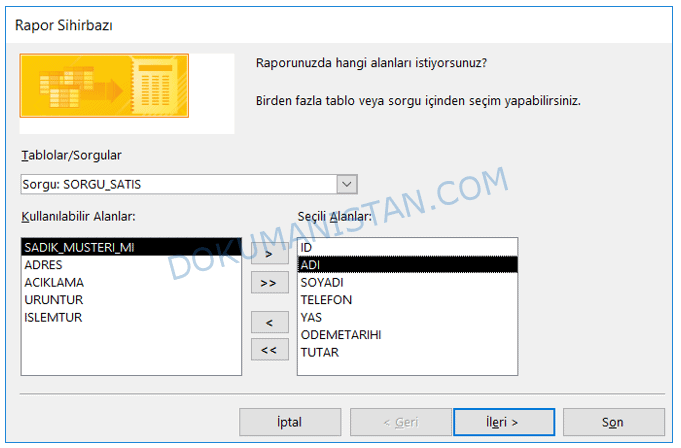 Alt Rapor Tablo Sorgu