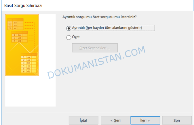 Basit Sorgu Sihirbazı Ayrıntılı