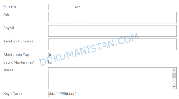 Form Boş Kayıt Görünümü