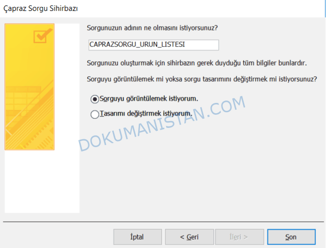 Çapraz Sorgu Sihirbazı Son Adım