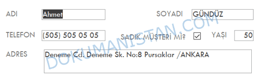 Denetim Kaynağı Sonrası Form Görünümü