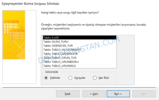 Eşleşmeyenleri Bulma Sorgusu Sihirbazı İlgili Kayıtlar