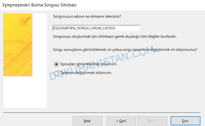 Eşleşmeyenleri Bulma Sorgusu Son Adım