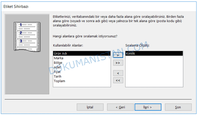 Etiket Sihirbazı Sıralama