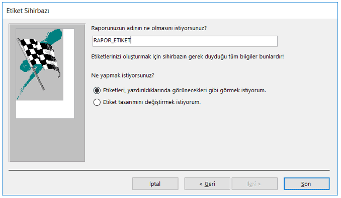 Etiket Sihirbazı Son Adım