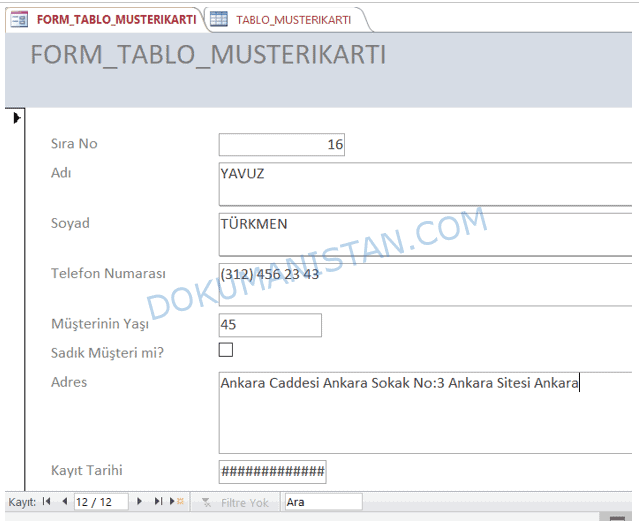 Form Müşteri Kartı