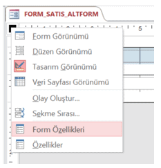 Form Satış Alt Form