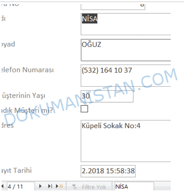 Gezinti Bölmesi Örnek Kayıt