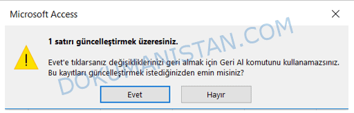 Güncelleme Öncesi Uyarı Ekranı