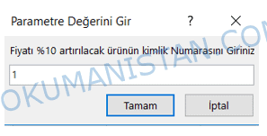 Güncelleme Parametre Değeri Gir