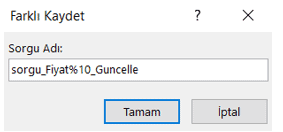 Güncelleştirme Farklı Kaydet
