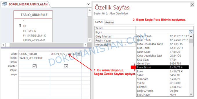 Hesaplanmış Alan Özellik Sayfası