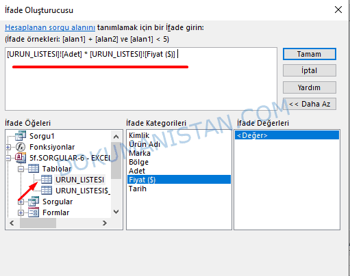 İfade Oluşturucuda Formül