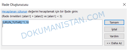 İfade Oluşturucusu Formül Kullanımı
