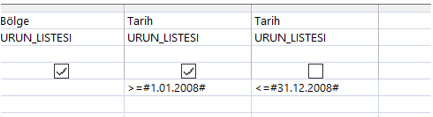 İki Tarih arası Sorgu Tasarımı Formülü