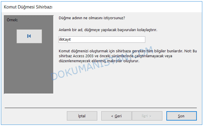 Komut Düğmesi Geri İsim Verme