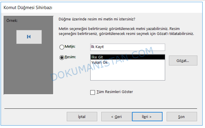 Komut Düğmesi Geri Resim Ekleme
