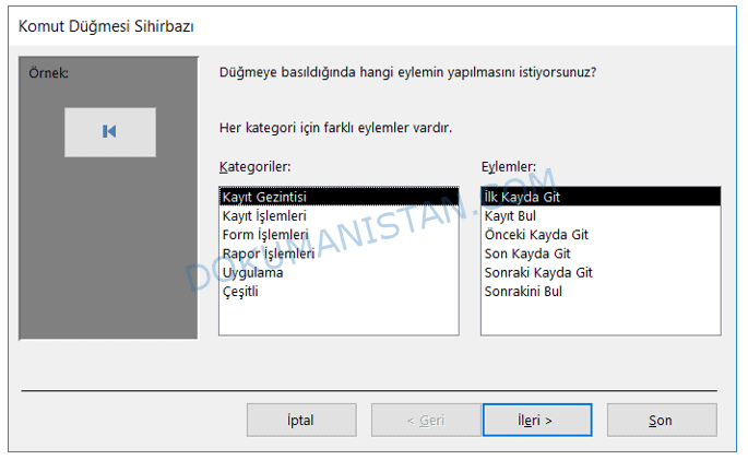 Komut Düğmesi Geri Butonu Sihirbazı