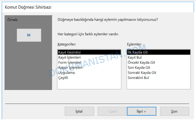 Komut Düğmesi Seçenekleri