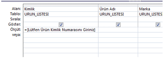 Kullanıcıdan Veri Seçme Sorgu Tasarımı