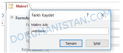 Makro adı Belirleme Autoexec