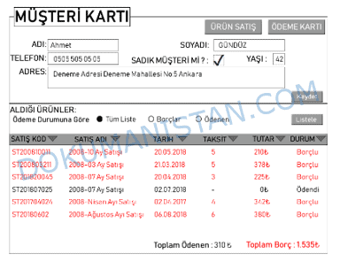 Müşteri Kartı Alt Form Görünümü