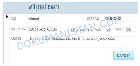 Müşteri Kartı Form Tasarlama