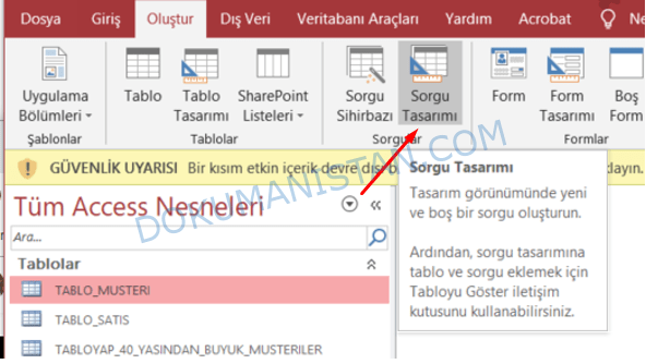 Oluştur Sorgu Tasarımı