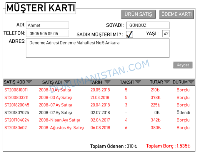 Örnek Müşteri Kartı Form Tasarlama