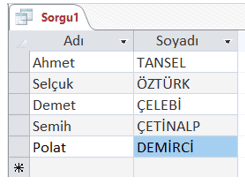 Örnek Sorgu Tablosu
