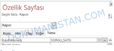 Özellik Kayıt Kaynağı SORGU SATIŞ