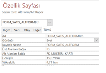 Özellik Sayfası Alt Form Ayarları