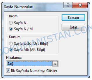Rapor Sayfa Numaraları