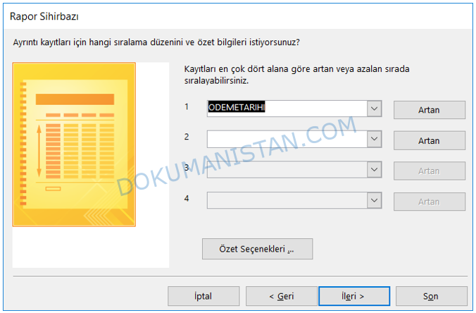 Alt Rapor Sihirbazı Siralama