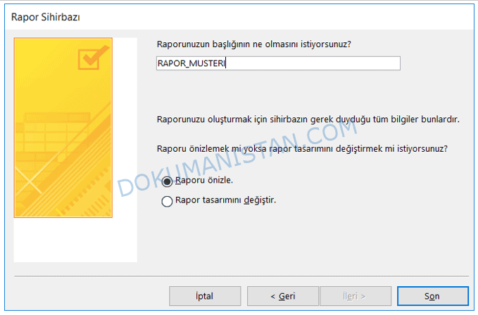 Alt Rapor Sihirbazı Son Adım