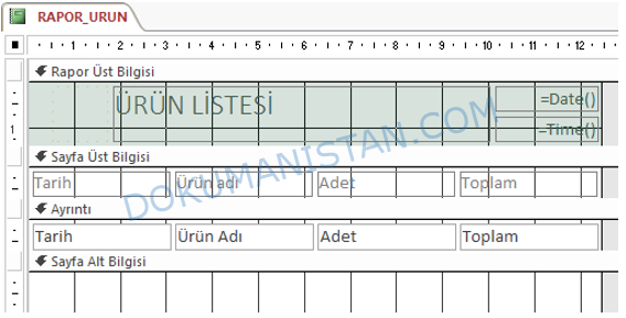 Rapor Ürün Üst Bilgisi