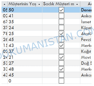 Sadık Müşteri Tablosu