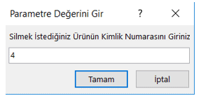Silme Parametre Değeri Gir