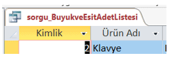 Sorgu Sonucu Büyük Eşit Listesi