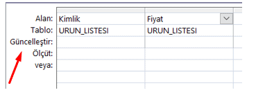 Sorgu Tasarım Güncelleme Aktif Etme