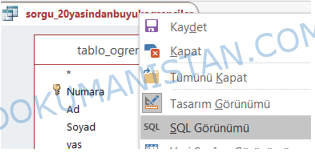 SQL Görünümüne Geç
