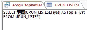 SQL Topla kodunu SUM Yapma