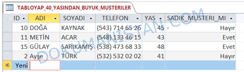 Tablo Biçim Sonucu