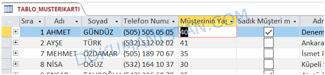 Tablo Müşteri Kayıt