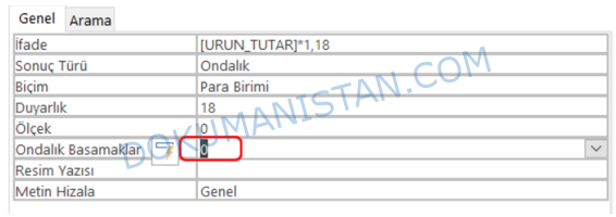 Tablo Ondalıklı Basamaklar