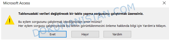 Tablo Yap Uyarı