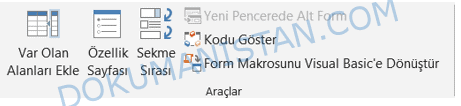 Tasarım Sekmesi Araçlar Bölümü