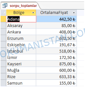 Topla Sorgu Sonucu Biçim Düzenleme