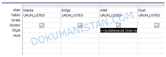 Ürün Listesi Adet Seçme Parametre Değeri Gir