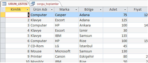 Ürün Listesi Örneği